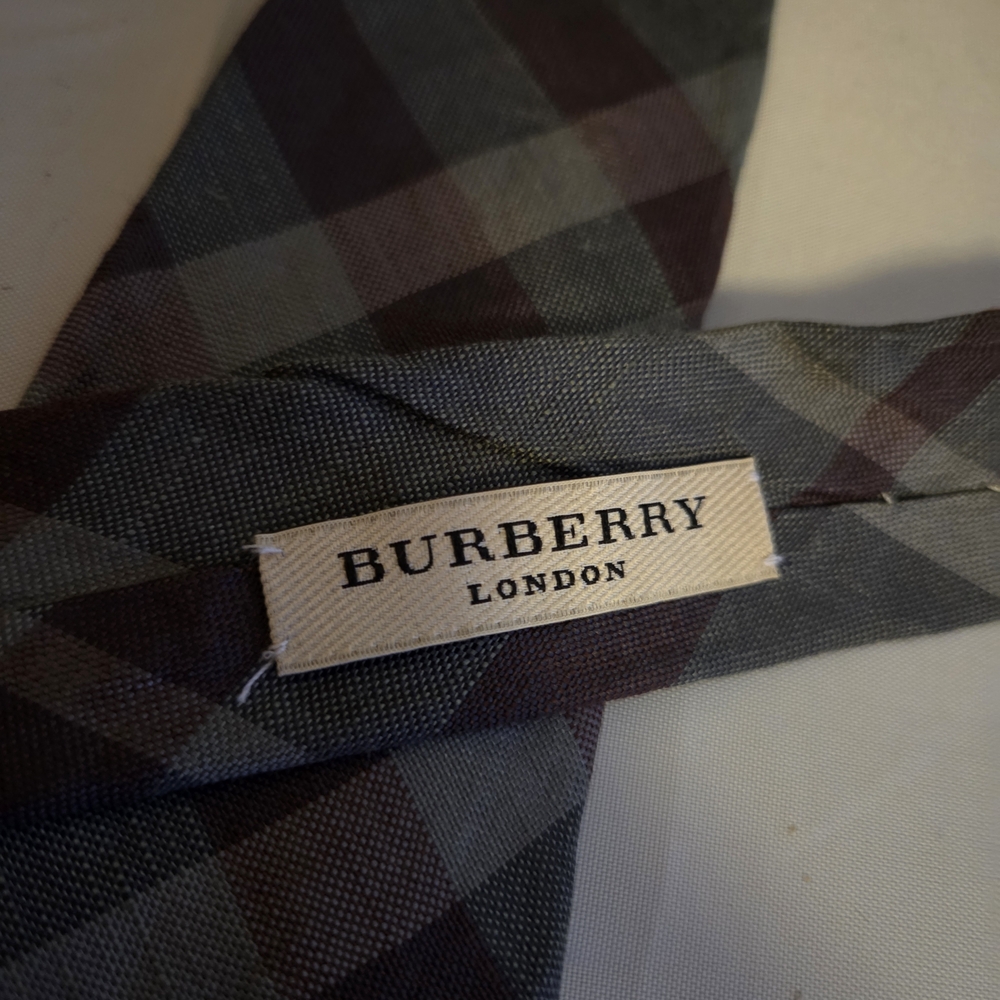 Burberry London Plaid Silk Linen Tie Made in England Designer Necktie Prom - Picture 2 of 11